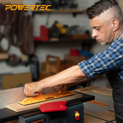 POWERTEC Deluxe Push Block Fits Table Saw, Router Table, Band Saw & Jointer, Dual-End Push Handles with Ergonomic Design. Wood Pusher Reduces Kick...