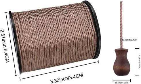 WXJ13 One Roll 50 Yards Brown Braided Nylon Lift Shade Cord with 5 Pack Brown Wood Cord Knobs, 1.8 mm (Brown)...