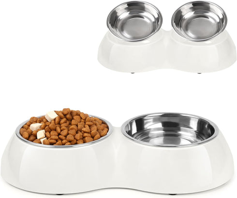 Double Dog Bowl Set - includes Two 6.9 fl oz Stainless Steel Bowls & Elevated Base, Ideal for Small to Large Pets, Feeding Solution for Dogs, Cats...