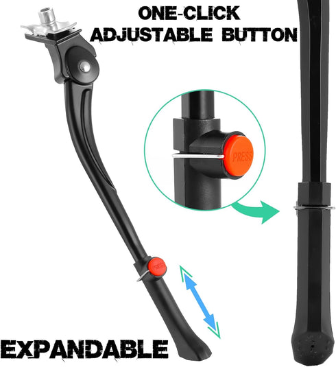 Bike Kickstand for 24-29 inch Bicycles, Aluminum Alloy Adjustable Bike Stand with Button-style Latch, Suitable for Mountain Bike, Road Bike, Hybri...
