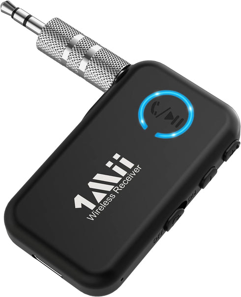 1Mii Bluetooth 5.0 Music Receiver for Car/Home Stereo, Aux Bluetooth Adapter for Car with Volume Control Supports Hands Free Calls, 16H Battery Li...