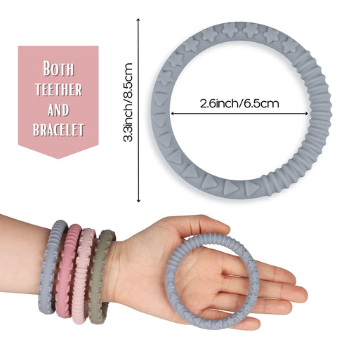 Silicone Teether Bracelet, Soft Silicone Teether Rings with Organic Featuring Multiple Raised Textures to Soothe Gums, Food Grade Silicone, BPA & ...