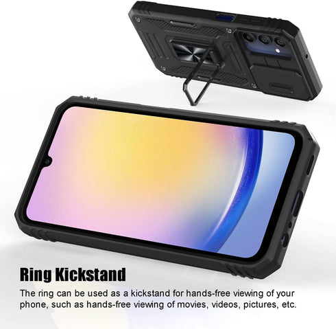 for Samsung Galaxy A25 5G Case, Shockproof Phone Case & Sliding Camera Cover & Ring Holder Kickstand with Screen Protector for Samsung Galaxy A25 ...