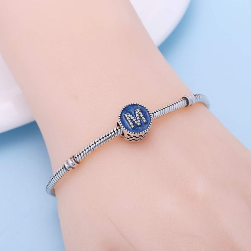 Letter Charms 925 Sterling Silver Fits Pandora Bracelets Ocean Blue Alphabet Initial A-Z Beads Jewelry Gift for Women...