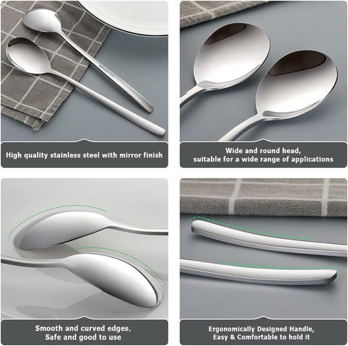 Korean Spoon,6 Pieces Soup Spoons Stainless Steel,Korean Spoons with Long Handles,8 Inch Rice Spoon Dinner Spoon Table Spoon Flatware Set for Home...