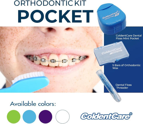 Orthodontic Kit Pocket - Compact and Complete Oral Care Set with Toothbrush, Floss, Wax, Threaders, Interdental Brush, and Case - Available in Cle...
