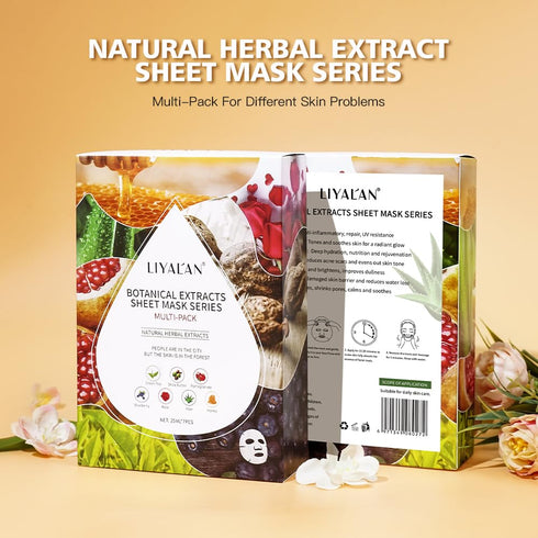 LIYALAN Face Mask Skin Care 7 Pack Sheet Facial mask For Women Moisturizing, Brightening and Soothing Spa Face Masks Beauty...
