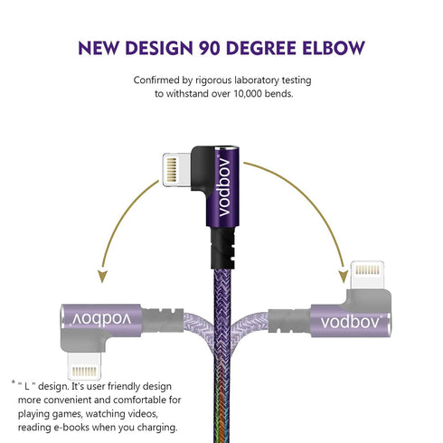 Cable USB-C to Lightning 90 Degree 2Pack 10ft 6ft iPhone Charger Fast Charging Cable Right Angle Cord (Cosmos Purple)......