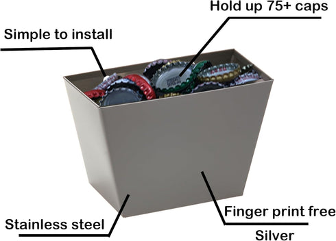 Silver Bottle Cap Catcher Wall Mounted Beer Bottle Top Bucket Stainless Steel 5"...