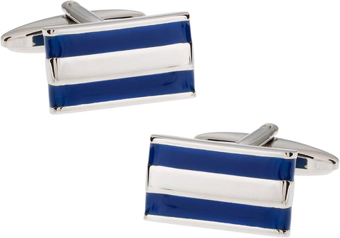 Versatile 2 Bar Blue and Silver Enamel Cufflinks with Presentation Box...