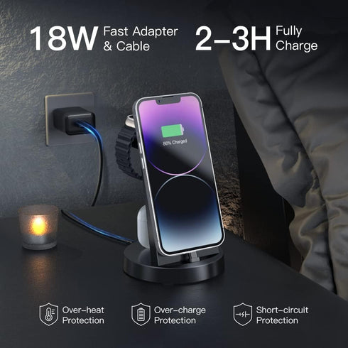 Charging Station for Multiple Devices,3 in 1 Fast Charging Station Dock for iPhone Series 14 Pro Max/13/12/11/X/8 Plus,for Airpods,DUMTERR Desk Wi...
