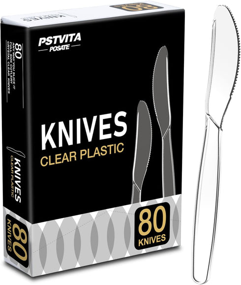 Plastic Knives Heavy Duty, Clear Disposable Party Supply, Pack of 80...