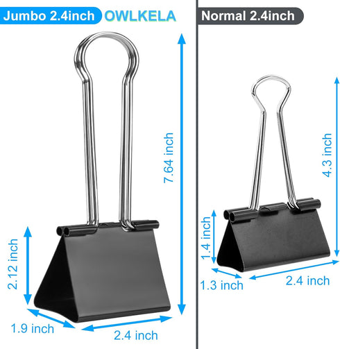 OWLKELA 2.4 inch Extra Jumbo Binder Clips 2 Pcs, Large Paper Clip, Big Paper Clamps, Binder Clips Large Size for Home, School and Office Supplies...