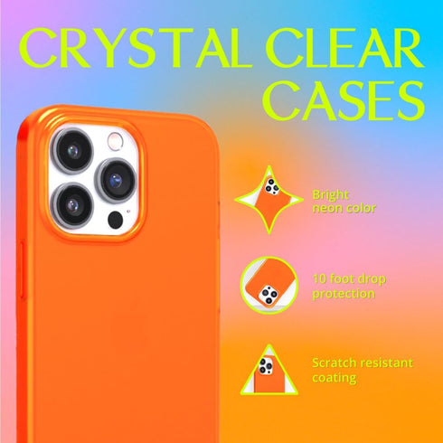 FELONY CASE - iPhone 12 Pro Max Neon Orange Clear Protective Case, TPU and Polycarbonate Shock-Absorbing Bright Cover - Crack Proof with a Gloss F...