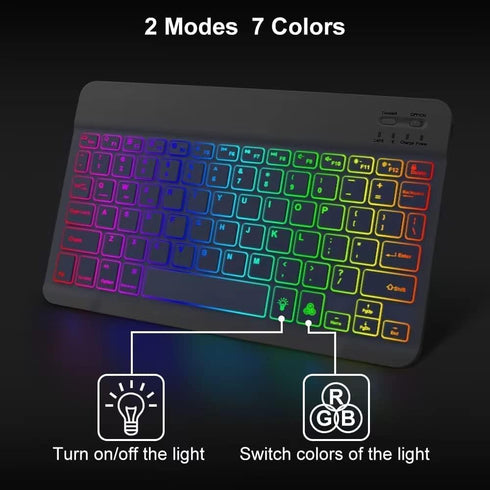 Ultra-Slim Bluetooth Keyboard and Mouse Portable Mini Wireless Keyboard Rechargeable 7-Color Backlit for Apple iPad iPhone Samsung Tablet iPhone S...