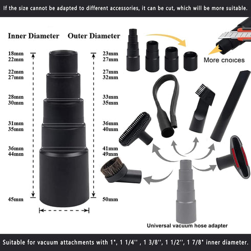Universal Vacuum Attachment Kit Wet Dry Plastic Vacuum Hose Adapter 1-1/4" Vacuum Cleaners Accessories with Horse Hair Brush Extension Wand Flexib...