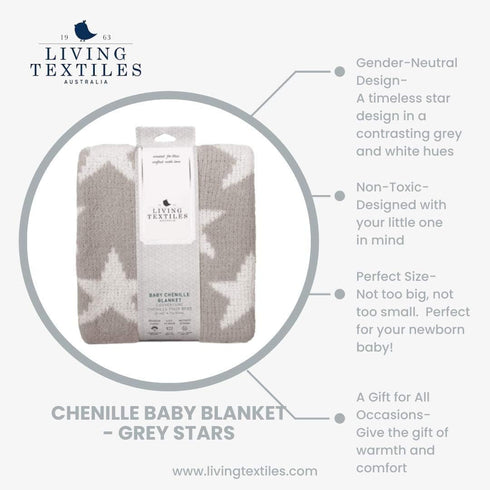 Living Textiles Grey Stars Chenille Soft Baby Blanket Reversible Premium Cozy Fabric for Best Comfort - for Infant,Toddler,Newborn,Nursery,Boy,Gir...