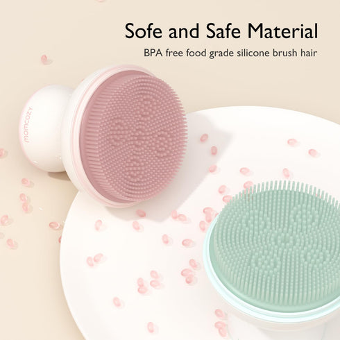 Momcozy? Innovative Cradle Cap Brush with Pump, 2-in-1 Baby Cradle Cap Brush with Bubbler, Newborn Cradle Cap System, Shampoo Brush Baby Bath Esse...