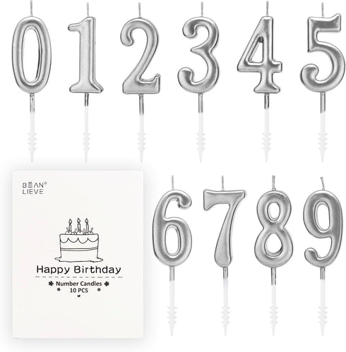 Beanlieve 10-Pieces Numeral Birthday Candles - Cake Numeral Candles Number 0-9 Glitter Cake Topper Decoration for Birthday,Wedding Anniversary,Par...