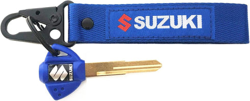 MELD Motorcycle Key Blank Uncut Blade For Suzuki GSXR 600 750 1000 GSX1300R GSF 650 with Key Chain Embroidered Tag Key Ring (Blue)...