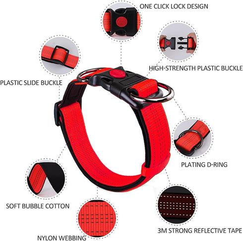 FEimaX Reflective Dog Collar, Adjustable Dog Collars with Safety Locking Buckle, Soft Breathable Nylon Pet Collar for Small Medium Large Dogs (XS(...