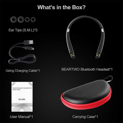 Bluetooth Headphones, Upgraded Foldable Wireless Neckband Headset with Retractable Earbuds, Noise Cancelling Stereo Earphones with Mic for Workout...
