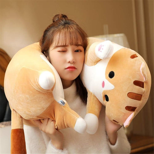 shangman Lovely Plush Cat Doll Cute Cartoon Soft Stuffed Kitten Long Throw Sleeping Pillow Toy Gift for Kids Girlfriend Multiple Size (Brown,50cm/...