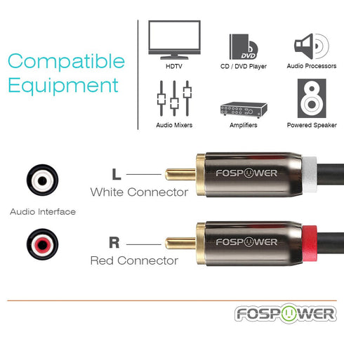 FosPower RCA Y-Adapter (6 Feet), 1 RCA Male to 2 RCA Male Y Splitter Digital Stereo Audio Cable for Subwoofer, Home Theater, Hi-Fi - Dual Shielded...