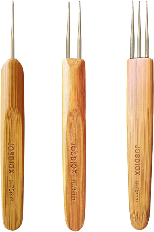 JOSDIOX Dreadlocks Crochet Hooks Tool Set,Crochet Needles for Hair Dreadlock Locks 0.75 mm Crochet Needle Steel with Bamboo Handle Good for Braid ...