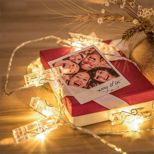 Dopheuor Photo Clip String Lights LED Fairy Clip String Lights Hanging Photo Pictures Battery Operated for Gifts Patio Christmas Bedroom Wedding B...