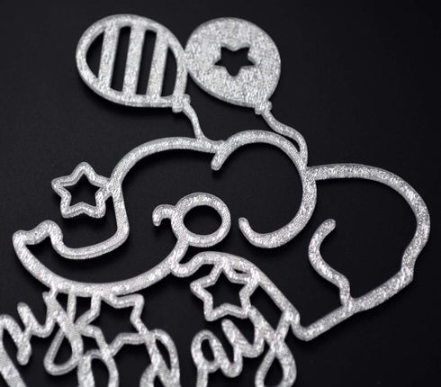Baby Elephant Happy Birthday Cake Topper, Glitter Animal Elephant Theme Birthday Party Decorations (Silver)...