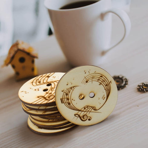 30pcs 2.36" (60mm) Musical Notes Engraved Wooden Button Sewing DIY Craft...