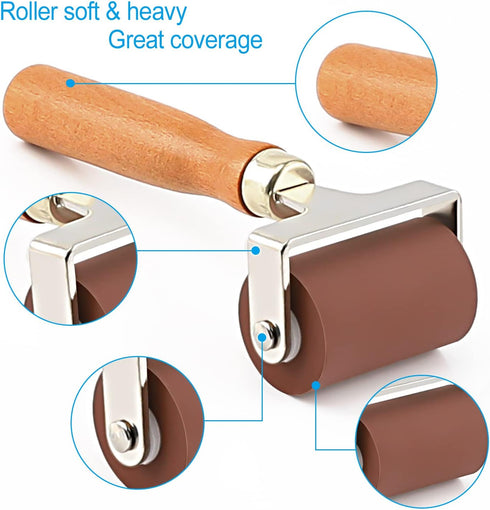 Soft Rubber Roller, Brayer Ideal for Anti Skid Tape Construction Tools, Print, Ink and Stamping Tools(2.5-Inch, Brown)...