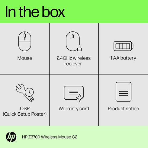 HP Z3700 G2 Wireless Mouse - Onyx Black, Sleek Portable Design fits Comfortably Anywhere, 2.4GHz Wireless Receiver, Blue Optical, for Wins PC, Lap...