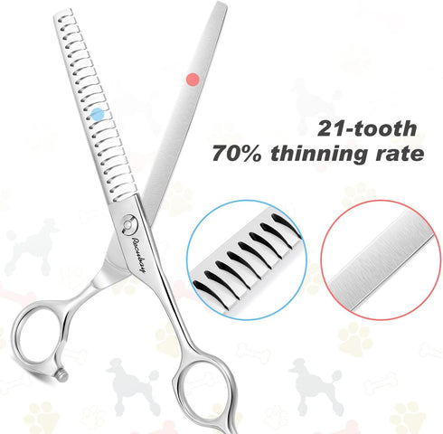 Dog Cat Scissors for Grooming, Pet Shears for Thick Coats and Matted Hair, Thinner Curved Straight Chunker Stainless Steel Shears (7.0" Chunker Si...