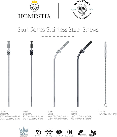 Homestia Stainless Steel Straw, 10.5'' Food Grade Reusable Metal Drinking Straws with 1 Cleaning Brush and Carry Pouch for Smoothie, Milkshake, Co...