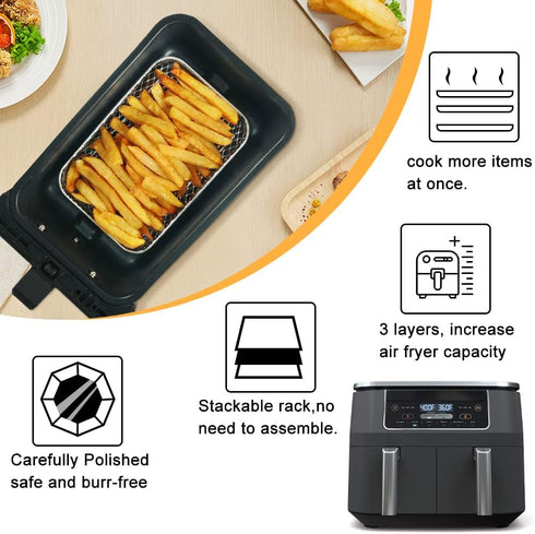 BYKITCHEN Air Fryer Rack for Ninja Dual Air Fryer, 3pcs Stackable Stainless Steel Dehydrator Rack, Rectangle Air Fryer Racks Compatible with Doubl...