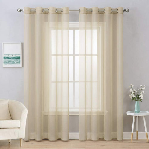 MIULEE 2 Panels Farmhouse Solid Color Beige Sheer Curtains Elegant Grommet Window Voile Panels/Drapes/Treatment for Bedroom Living Room (54X84 Inc...