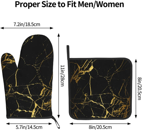 Black Gold Marble Oven Mitts and Pot Holders Heat Resistant Oven Gloves Safe Cooking Baking Grilling...