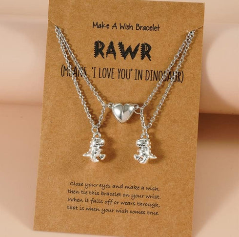 Magnetic Couples Necklace Set Friendship Dinosaur Matching Charm Pendant Necklace T-Rex Dinosaur Cute Animal Lover Jewelry for Couples Valentine's...