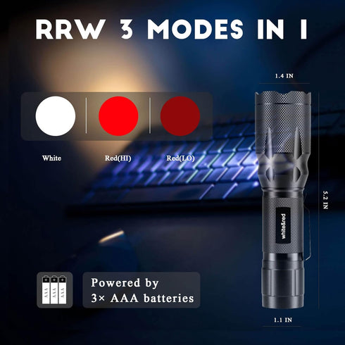 Upgraded Red Flashlight, Bright White &High/Low Power Red Light Options with Memory, Zoom Lens, Portable Waterproof LED Small Torch for Pilots, Av...