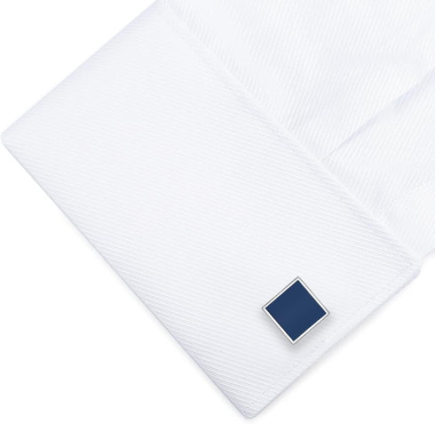 HONEY BEAR Square Cufflinks for Mens Stainless Steel Business Wedding Gift Navy Blue...
