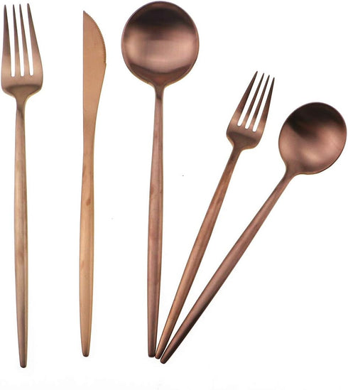 Matte Rose Gold Silverware Set,Gugrida 5-Piece 18/10 Stainless Steel Satin Finish Flatware Set,Kitchen Utensil Set,Tableware Travel Cutlery Set fo...