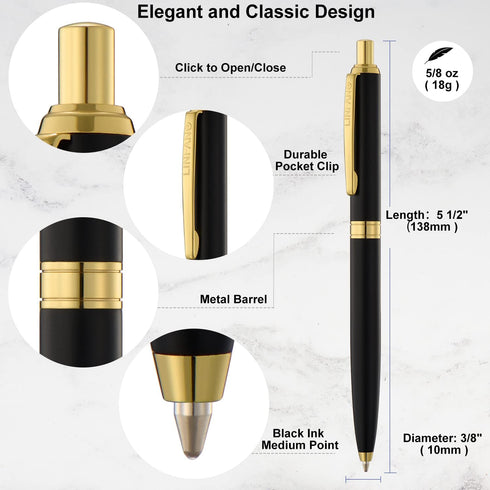 8 Pack Ballpoint Pens, Premium Retractable Metal Ballpoint Pen, Medium Point 1.0mm Black Ink Pen for Home School Work Office Supplies, Matte Black...