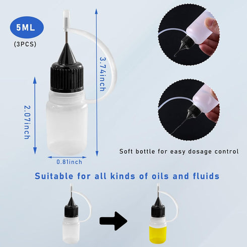 3PCS Needle Tip Glue Bottle, 5ML Blunt Needle Tip Precision Applicator Oil Bottles with Funnel, Empty Applicator Glue Oiler Squeeze Bottle for for...