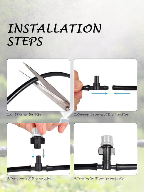 Kalolary 100 Pairs Misting Drippers Atomizing Sprinkler with Tee Joints for Misting Watering Plant Automatic Grip Irrigation Kits Lawn Garden Supp...
