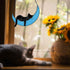 Black Cat Decor On Blue Moon Stained Window Hanging, Stained Cat Suncatchers Decoration Cat Decor for Cat Lovers Indoor...