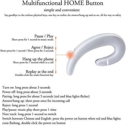 Ear Hook BT Wireless Headphone,Non Ear Plug Headset with Microphone,Single Ear Noise Cancelling Earphones Painless Wearing for Android Smartphones...