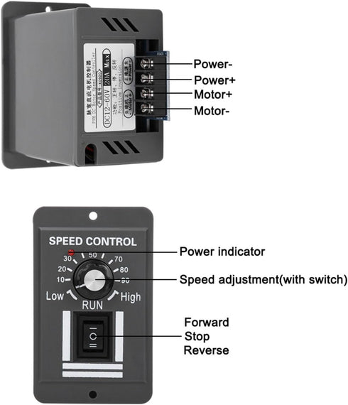 12V-60V/20A DC Motor Speed Controller, 12v Fan Speed Controller, Forward/Reverse Electric Motor Speed Regulator, Suitable for DC Brush Motor...