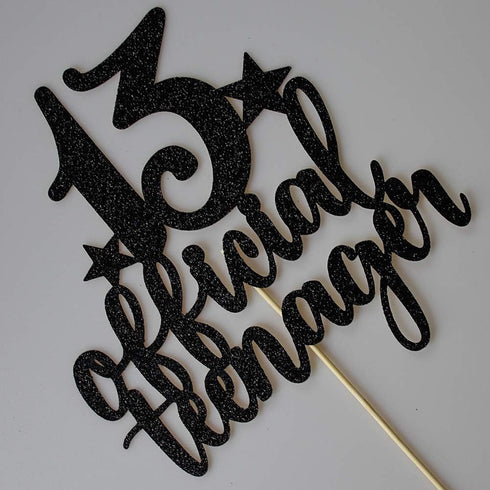 Teens Happy 13th Birthday Cake Topper, Boys Girls Teenager 13th Birthday Party Decorations, Thirteen Years Old Birthday Party Decor, Black Glitter...